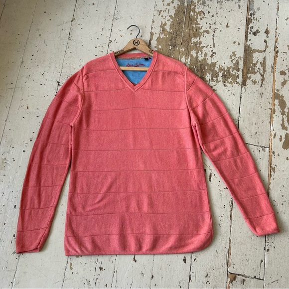 Robert Graham Peach V-Neck Pullover Knit Sweater - Picture 5 of 14